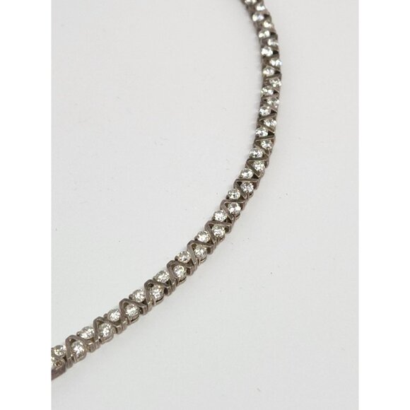 Sterling Silver Rhinestone Tennis Bracelet Vtg V Chevron Setting Hallmarked 7" - Picture 4 of 9